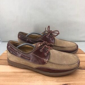 Johnston & Murphy Mens Brown Leather Suede Boat Shoes Size 12 M Comfort Cushion